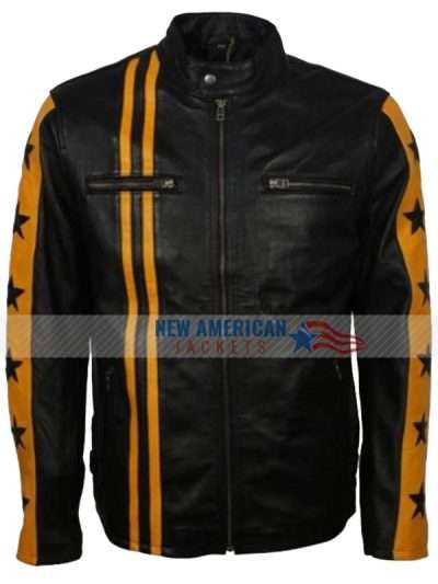 Cafe Racer Black and Yellow Leather Jacket