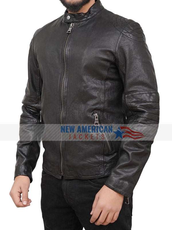 Men Cafe Racer Black Quilted Leather Jacket
