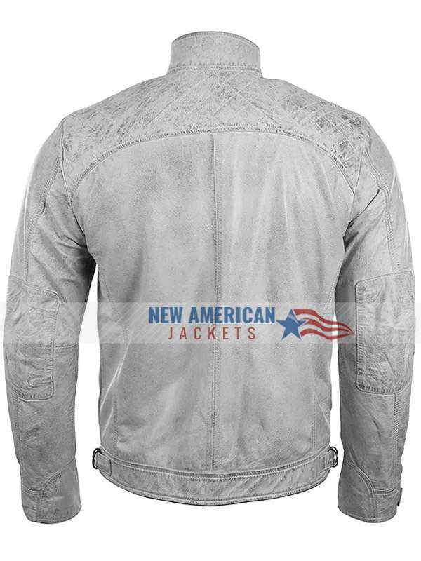 Men’s Vintage Grey Distressed Leather Cafe Racer Jacket