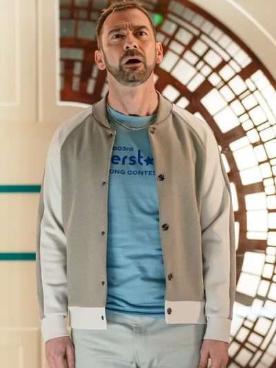 Doctor Who 2025 Charlie Condou Grey and White Varsity Jacket