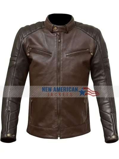 Men Quilted Brown Cafe Racer Jacket