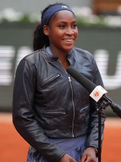 Coco Gauff Black Leather Jacket