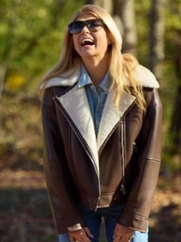 Connie Britton The Motherhood Shearling Brown Leather Jacket