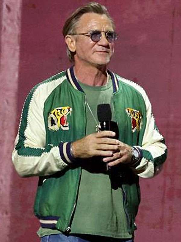Daniel Craig Netflix Tudum 2025 Tiger Print Satin Bomber Jacket