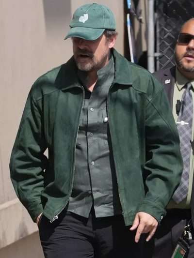 David Harbour LA 2025 Green Suede Leather Jacket