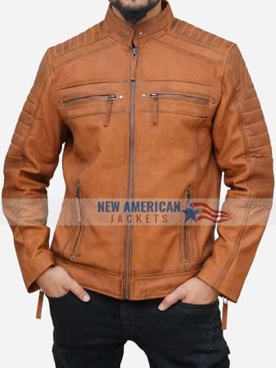 Distressed Brown Motorcycle Leather Jacket For Men