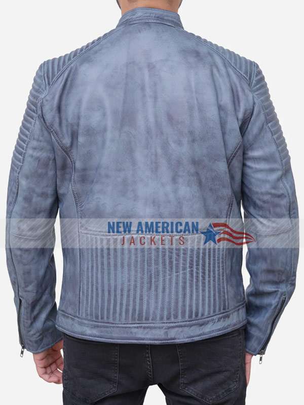 Grey Vintage Cafe Racer Leather Jacket For Men