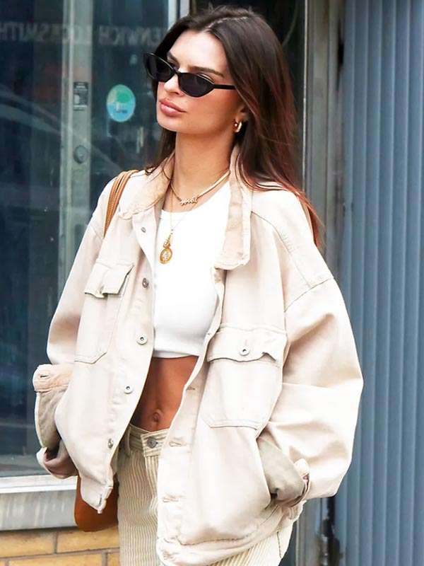 Emily Ratajkowski Beige Cotton Jacket