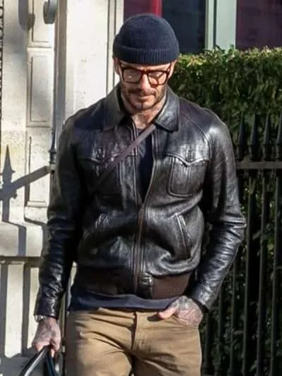 English Footballer David Beckham Brown Bomber Leather Jacket