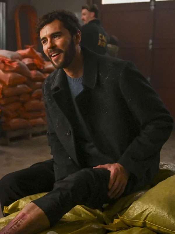 Fire Country 2025 Finn Black Wool Trench Coat