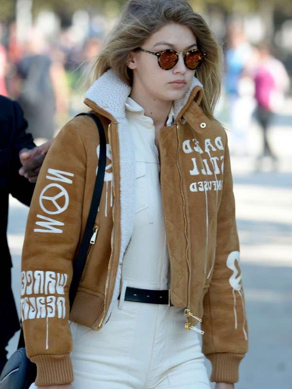 Gigi Hadid Brown Suede Leather Jacket