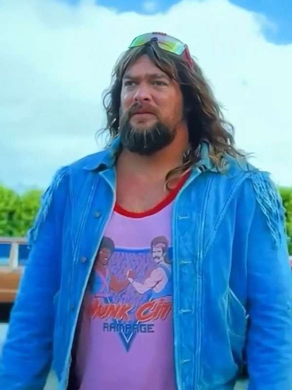 Jason Momoa A Minecraft Movie 2025 Blue Leather Jacket