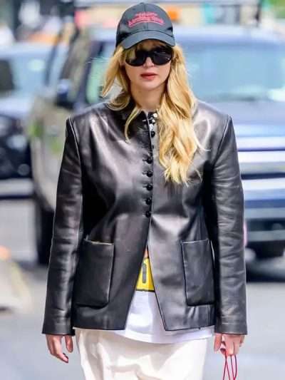 Shop Jennifer Lawrence 2025 Black Leather Blazer
