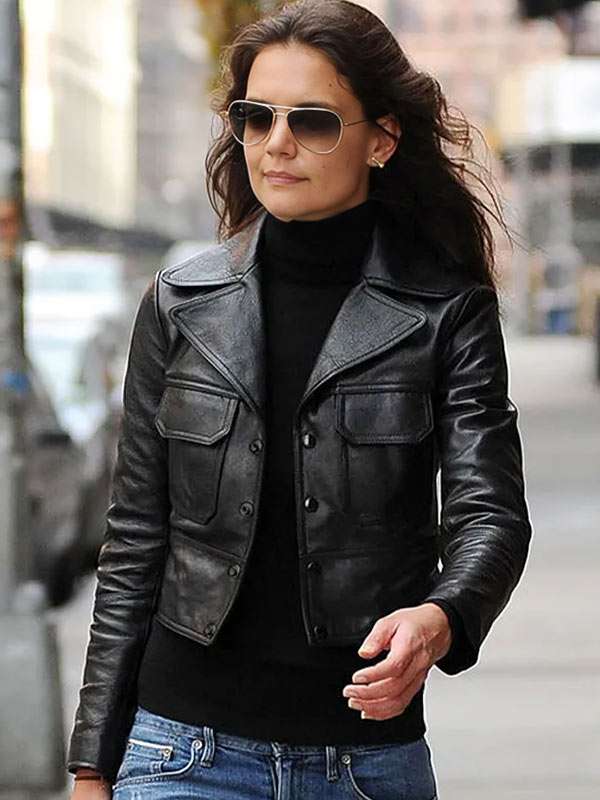 Katie Holmes Black Leather Jacket