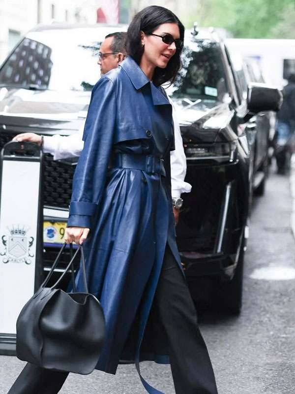 Kendall Jenner 2025 Blue Leather Coat