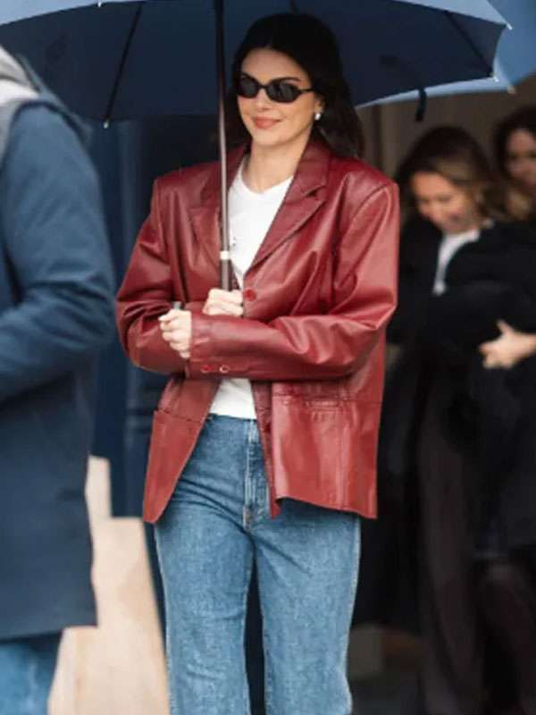 Kendall Jenner in Paris 2025 Maroon Jacket