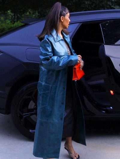 Kim Kardashian Blue Leather Coat