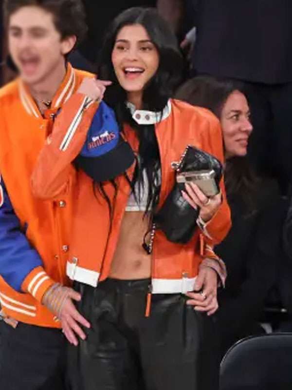 Kylie Jenner Knicks Game 2025 Leather Jacket