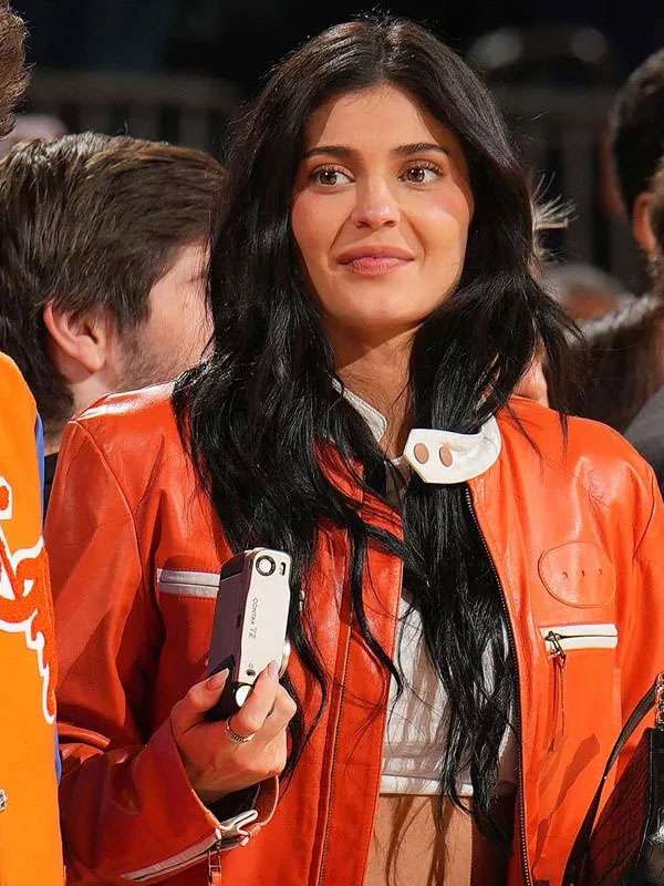 Kylie Jenner Knicks Game 2025 Moto Leather Jacket