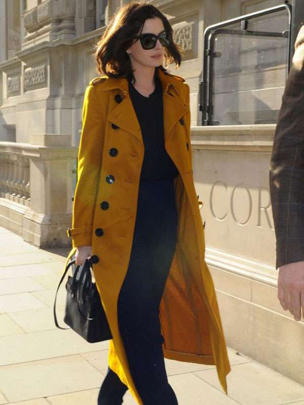 Buy London Street Style Anne Hathaway Mustard Suede Coat