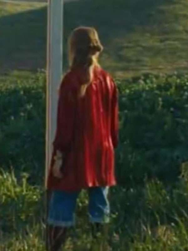 Margot Robbie A Big Bold Beautiful Journey Red Stripe Coat