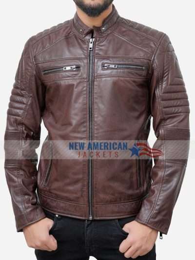 Padded Brown Quilted Leather Jacket