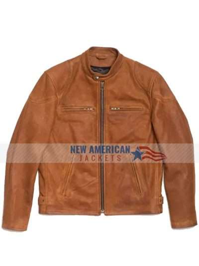 Cafe Racer Brown Nubuck Leather Jacket For Men