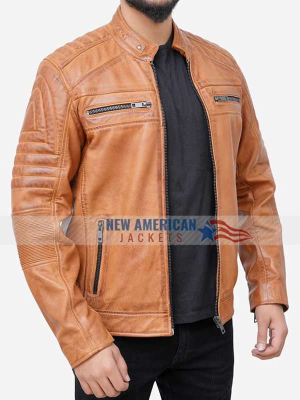 Vintage Brown Distressed Leather Motorcycle Jacket