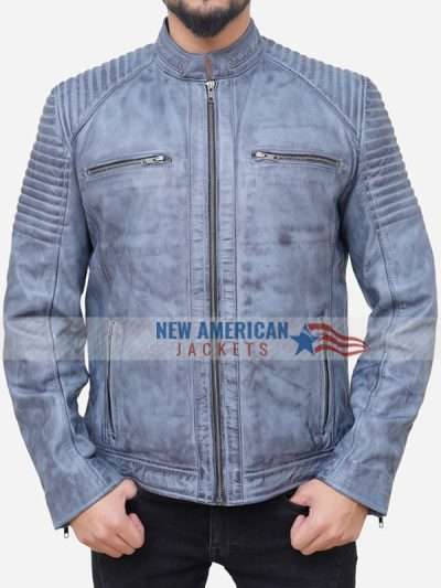 Distressed Grey Vintage Cafe Racer Leather Jacket