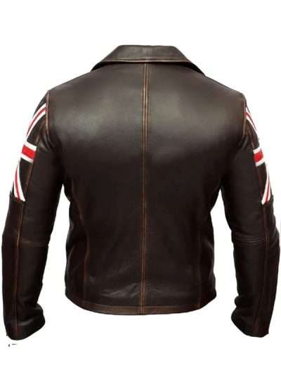 Vintage Brown Leather Biker UK Flag Jacket