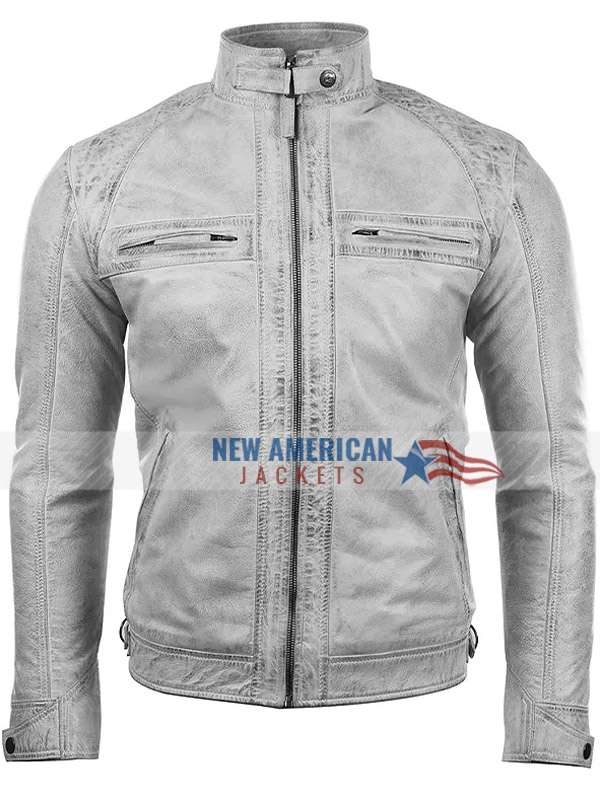 Cafe Racer Classic Grey Quilted Leather Jacket