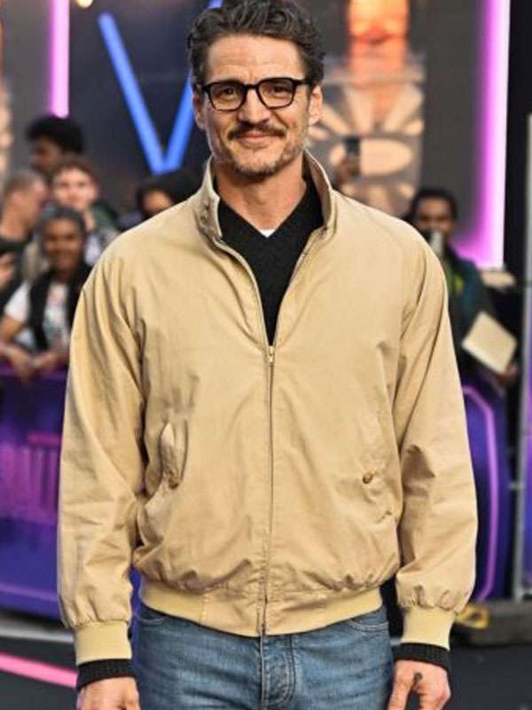 Movie Premiere Ballerina Pedro Pascal Beige Bomber Jacket