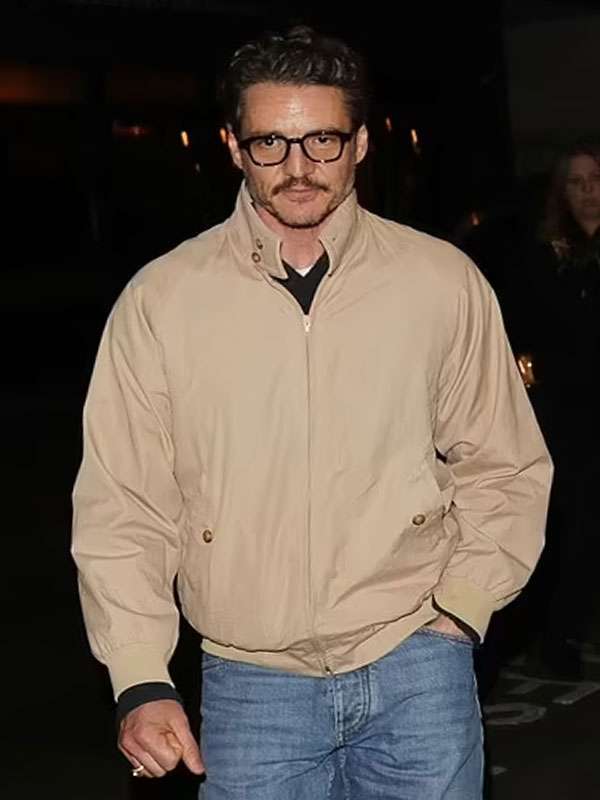 Movie Premiere Ballerina 2025 Pedro Pascal Beige Bomber Jacket