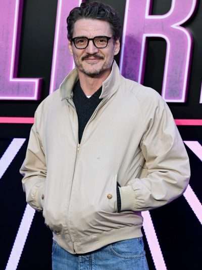Movie Premiere Ballerina 2025 Pedro Pascal Beige Bomber Jacket
