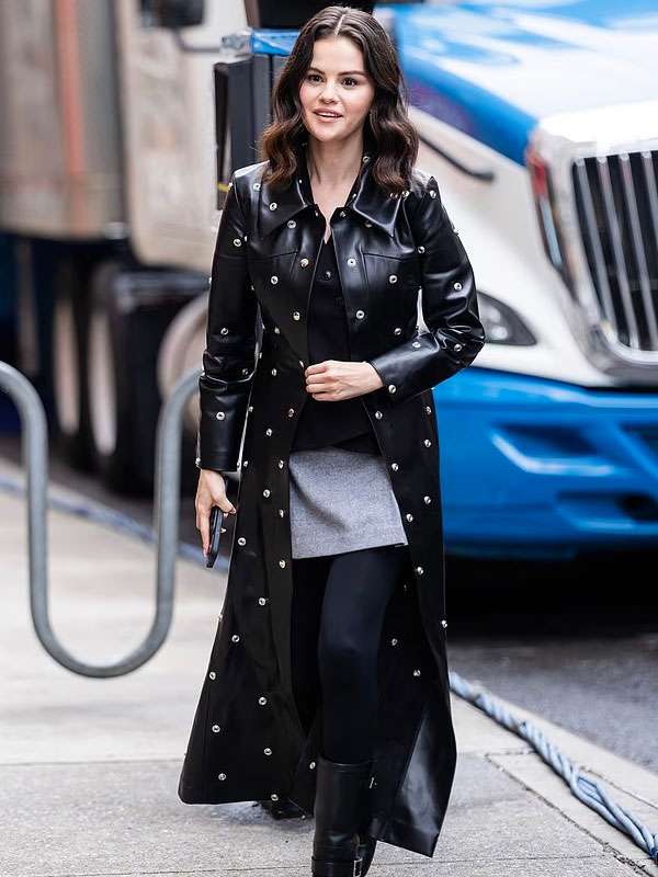 Shop Selena Gomez Only Murders In The Building S05 Studded Leather Coat