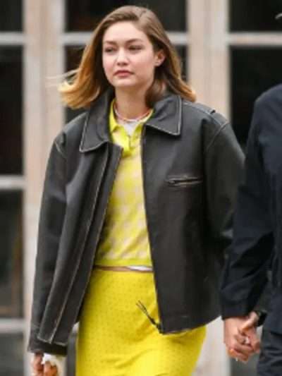 Gigi Hadid Brown Distressed Leather Jacket