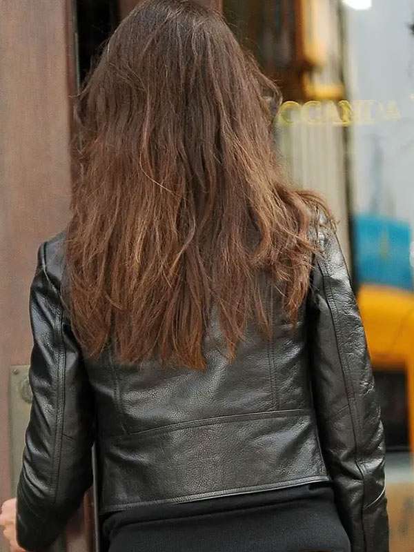 Katie Holmes Black Cropped Leather Jacket