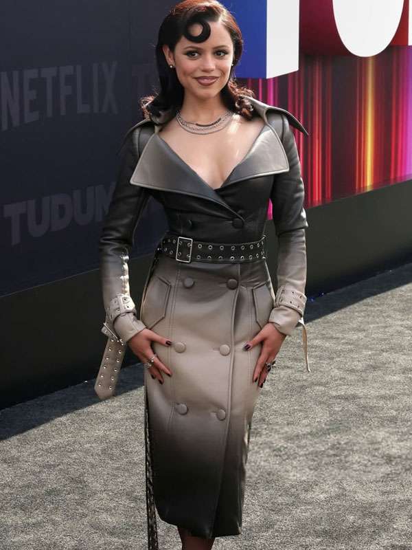 Buy Jenna Ortega Tudum 2025 Leather Coat