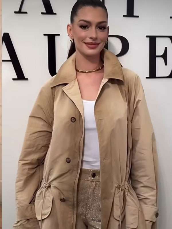 Get New York City 2025 Anne Hathaway Khaki Cotton Coat
