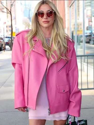 Kesha Street Style Pink Biker Leather Jacket