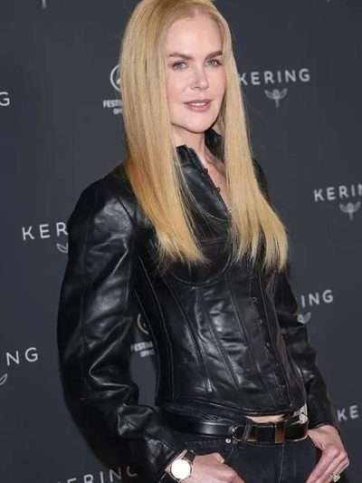 Nicole Kidman Cannes Festival Black Leather Jacket