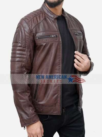 Brown Padded Leather Motorcycle Jacket
