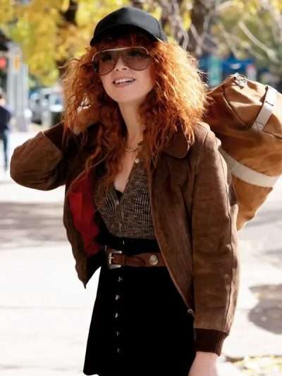 Poker Face S02 Shop Natasha Lyonne Brown Suede Leather Jacket