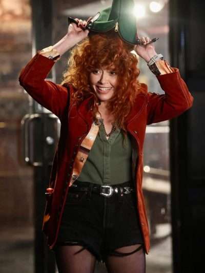 Buy Poker Face 2025 Natasha Lyonne Brown Suede Leather Coat