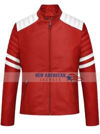 Cafe Racer Red and White Leather Jacket