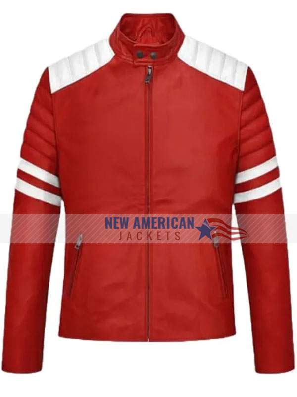 Cafe Racer Red and White Leather Jacket