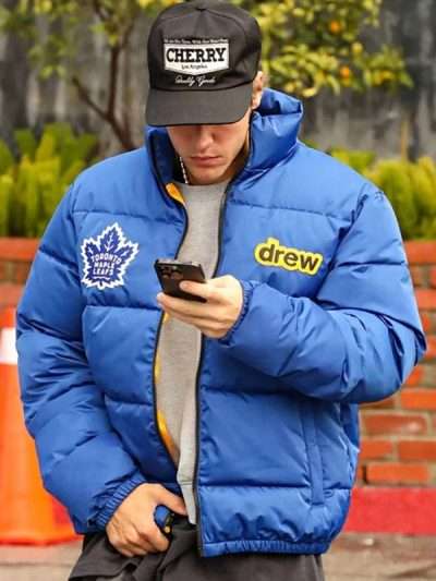 Justin Bieber Maple Leafs Blue Puffer Jacket