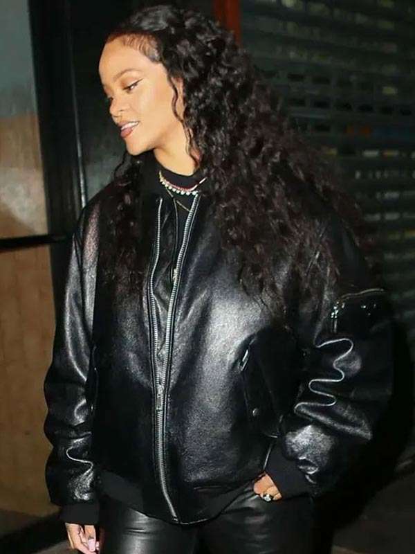 New York City Street Style Rihanna Black Bomber Jacket