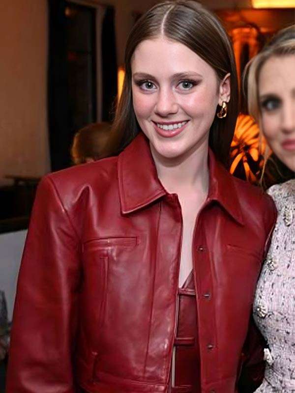 Happy Face 2025 Hazel Red Cropped Leather Jacket