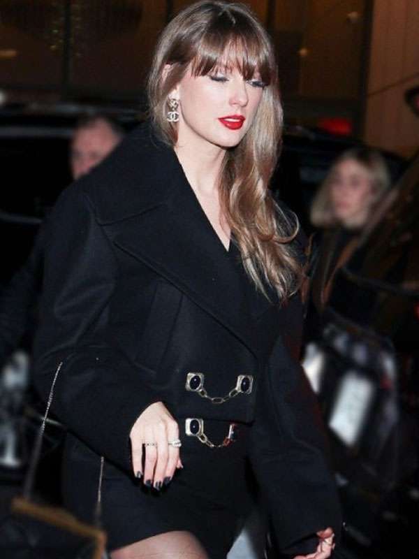 New York Taylor Swift Gemstone Button Cropped Black Peacoat